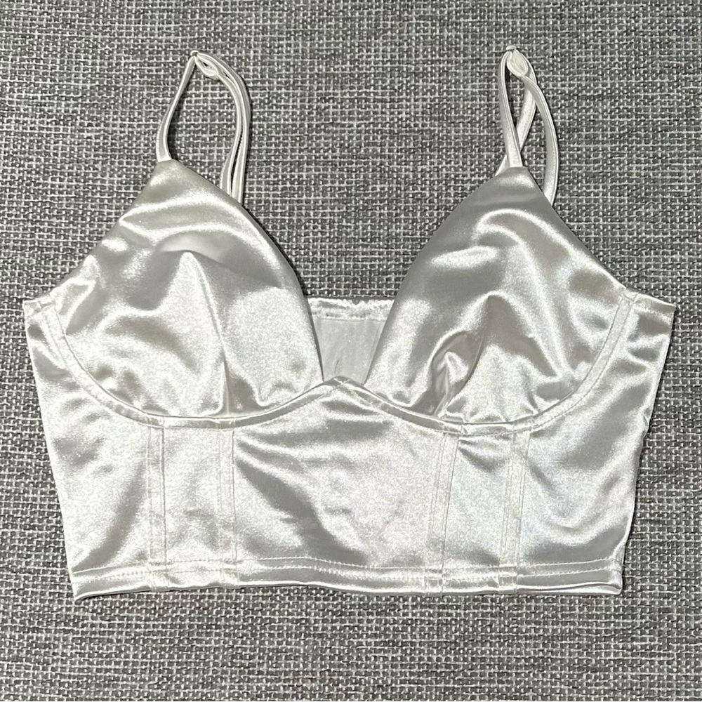 Satin Longline Bralette - White